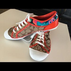 Coach Multi-color Khaki Zorra Patent Sneakers.